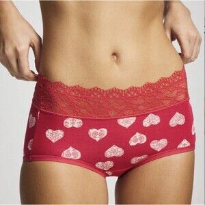 Soma Embraceable Lace Brief Heart Novelty Print  XXL Panties Pink Or Coral Red